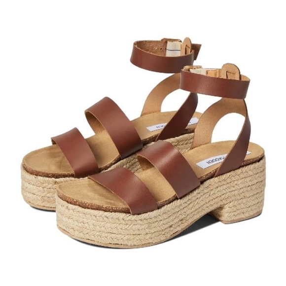 Steve Madden Kelton Brown Leather Platform Sandals Sz 10 - Picture 1 of 10